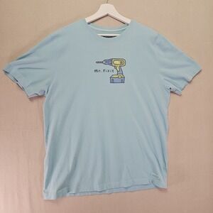 Life is Good Mr. Fix It Men's Large Blue T Shirt Large Classic Fit Short Sleeve
